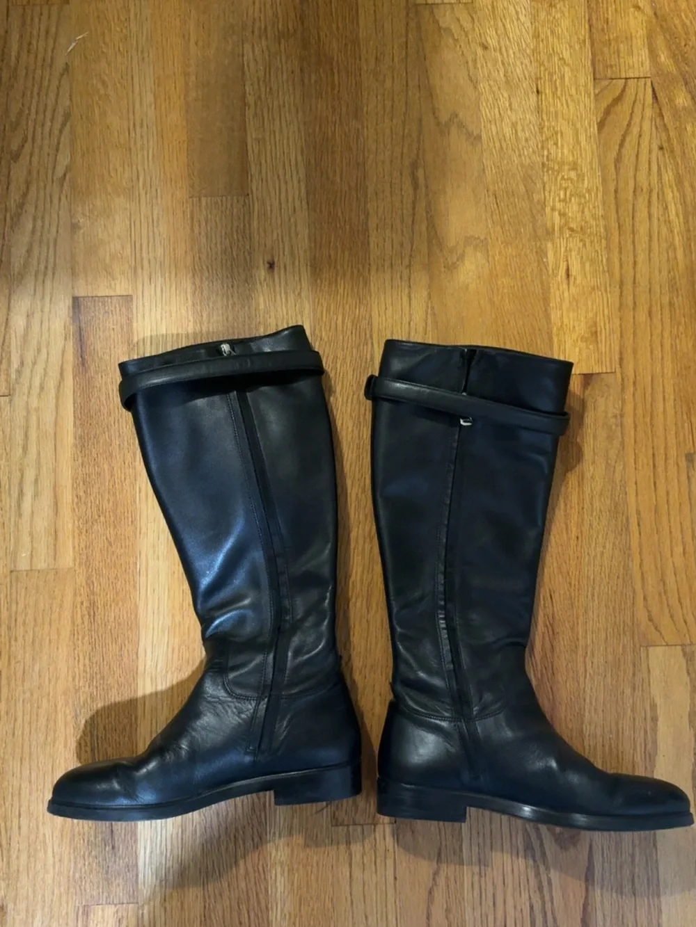 Coperni Black Leather Cavalier Flat Boots Size 38 / Size 7 Knee High WORN ONCE.
